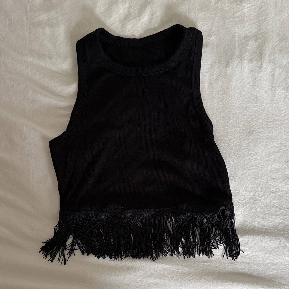 Elegant Black Fringe Tank Top
